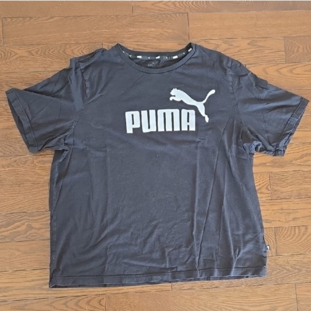 Puma Men's Black Short Sleeve Shirt with Logo Print Size XXL